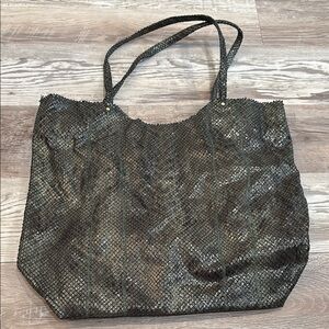 Sondra Roberts Spacious Black Snakeskin Tote Bag